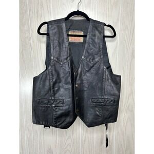 Permit Platinum Leather Vest Men's Black Moto Sleeveless‎ Classic Snap Front